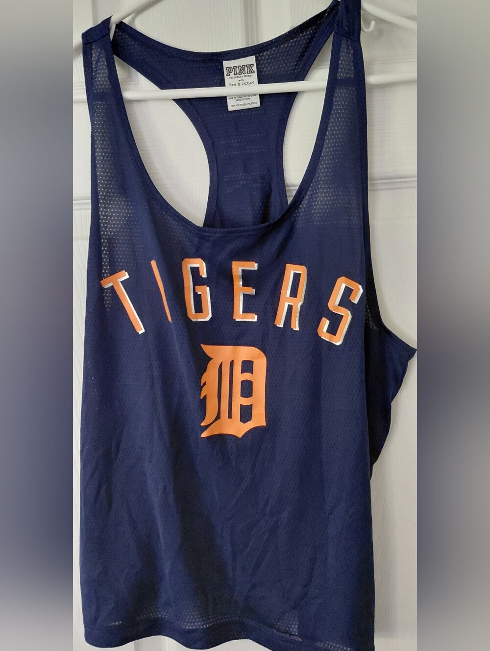 PINK Victoria's Secret Navy Mesh Tigers Tank Top with Orange Logo